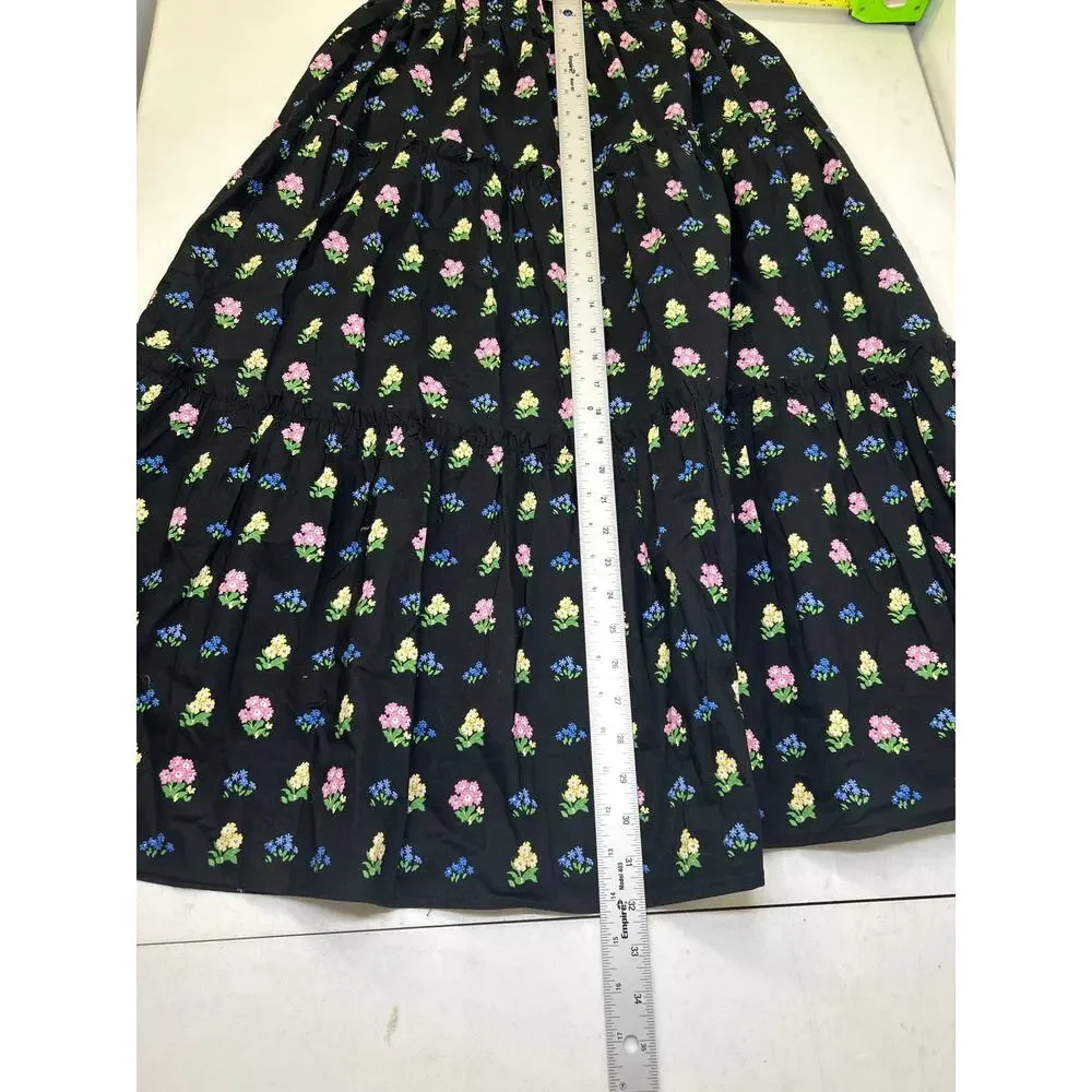 entro WHERE I WANT TO BE FLORAL PATTERNED MIDI SKIRT IN BLACK. Size M NWT